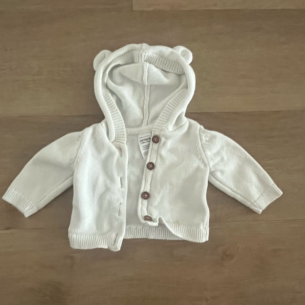 Carter's Cream Hooded Baby Cardigan with Bear Ears